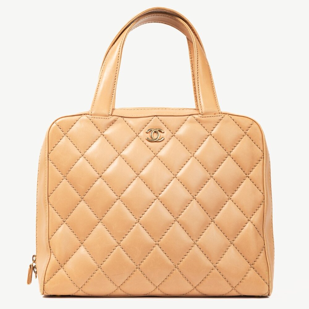 Chanel Wild Stitch Sand CC Quilted Leather Tote